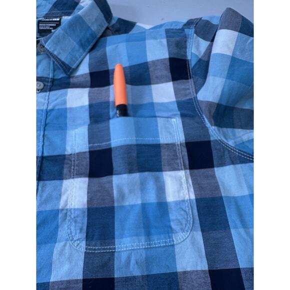 North Face Shirt Mens M Blue Plaid Short Sleeve Button Up Camp Core, Hiking Nerd - Picture 8 of 14